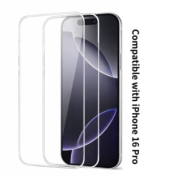 Folie Sticla Securizata pentru iPhone 16 Pro [2 Bucati], Protectie Ecran Anti-Zgarieturi [6.3 Inch], cu Servetele de Unica Folosinta
