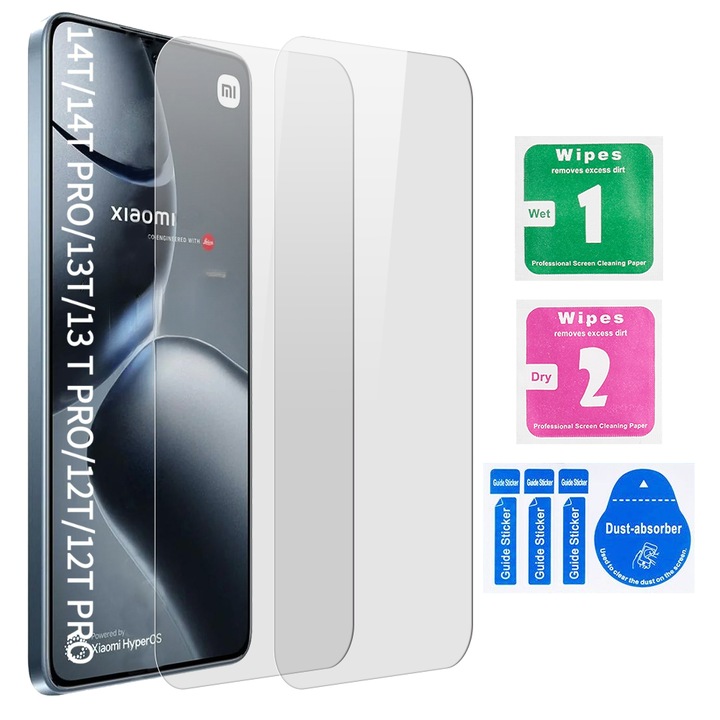 Закалено стъклено фолио за Xiaomi 14T/14T Pro/13T/13T Pro/12T/12T Pro [2 броя], Протектор за екран против надраскване [6,67 инча], с кърпички за еднократна употреба