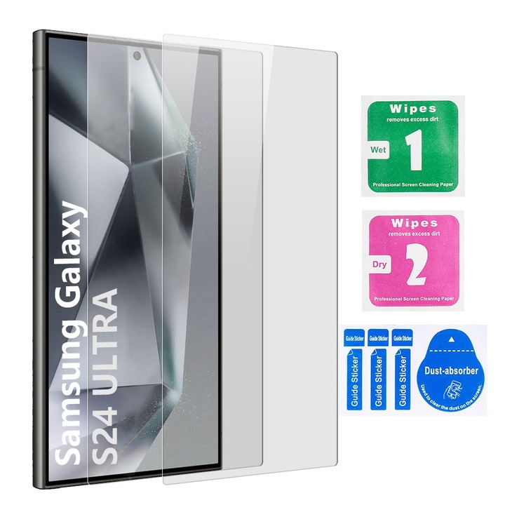 Закалено стъклено фолио за Samsung Galaxy S24 Ultra [2 броя], Протектор за екран против надраскване [6.8 инча], с кърпички за еднократна употреба