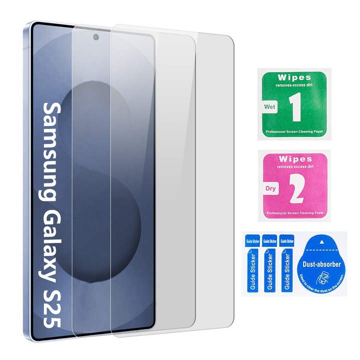 Folie din Sticla Securizata pentru Samsung Galaxy S25 Set 2 Bucati HCT STYLE®, Protectie Ecran Anti-Zgarieturi, Ultra-Clara, Rezistenta