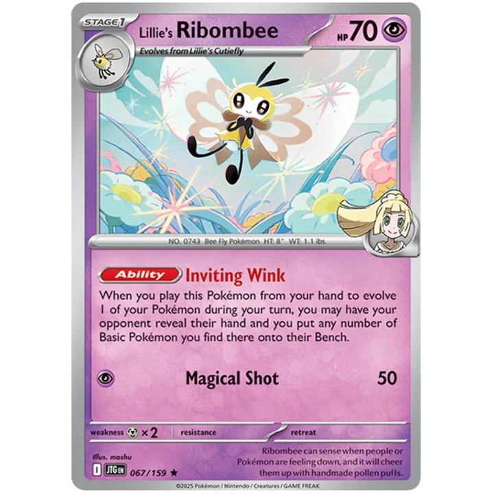 Carte de joc Pokemon, Lillie's Ribombee, Journey Together, Holo, NM