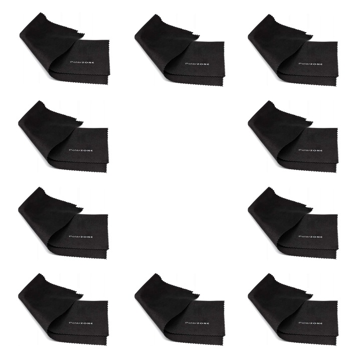 Set 10 lavete microfibra PolarZone, 18x15cm, negru, pentru curatarea ochelarilor si ecranelor