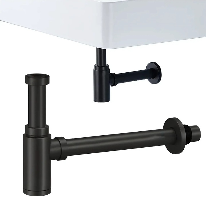 Сифон за мивка от неръждаема стомана, BiXXBi, против миризми, подвижен капак, регулируема височина, съвместим с G1 1/4, дължина 300 мм, Ø40 мм, тегло 580 г, матово черен