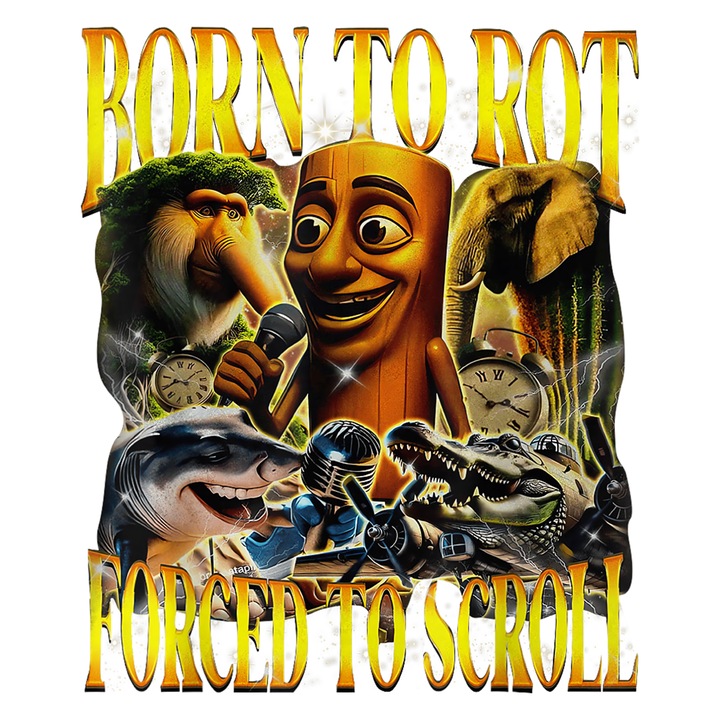 Sticker Tralalero Tralala Born To Rot Forced To Scroll, Autoadeziv, Cri-Flo, dimensiune 10 cm