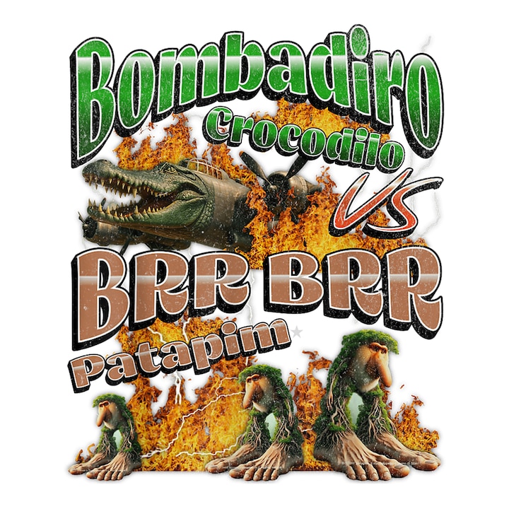 Sticker Tralalero Tralala Bombadiro VS Brr Patapim Funny Italian Brainrot Meme Graphic, Autoadeziv, Cri-Flo, dimensiune 6 cm