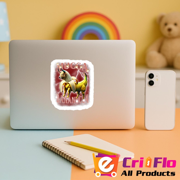 Sticker Tralalero Tralala Bananucca Funny Italian Brainrot Animals Meme, Autoadeziv, Cri-Flo, dimensiune 6 cm