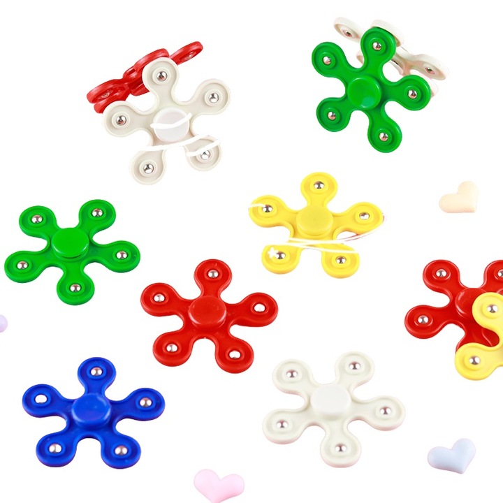 4 броя антистрес въртяща се въртележка Fidget Spinner - 5 остриета, лагери, метални топчета, спираловиден модел (с произволен цвят)
