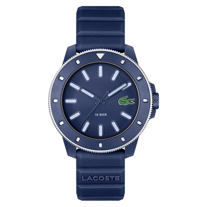 Ceas barbatesc Lacoste 2011413, albastru, curea din piele, 43mm, 100m rezistenta la apa
