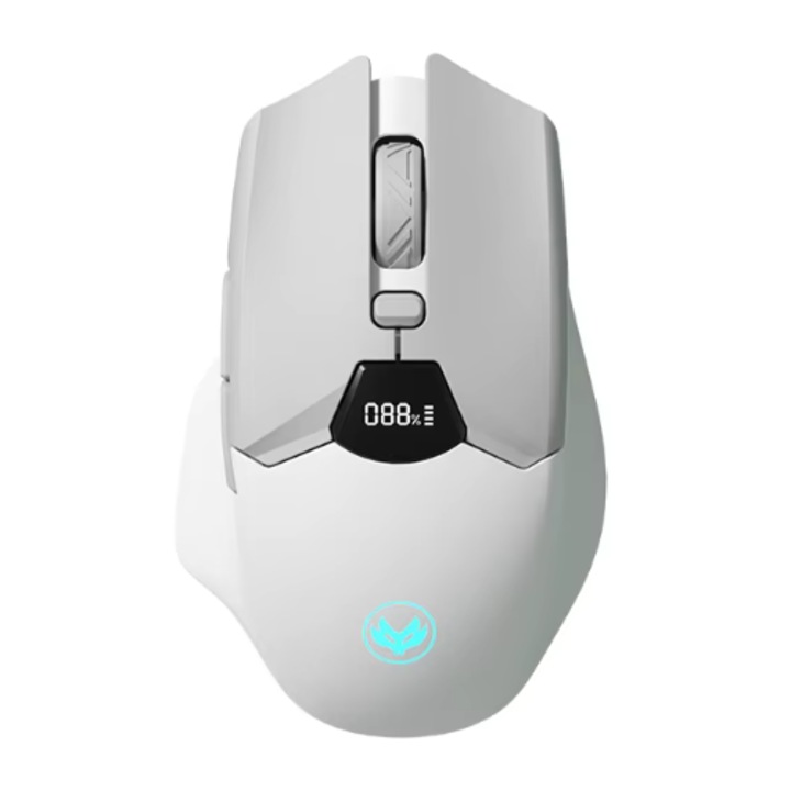 Mouse wireless wireless sau Bluetooth, ecran inteligent, afisaj baterie buton de dezactivare a sunetului in mod dual, baterie litiu de 600 mAh, mouse de birou pentru tableta, -ALB