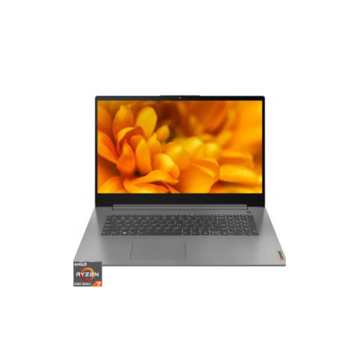 Laptop Lenovo cu procesor AMD Ryzen™ 7 5700U pana la 4.3GHz, 8 nuclee, 17.3", Full HD, IPS, 12GB DDR4, 8 TB SSD, AMD Radeon™ Graphics, No OS, Arctic Grey