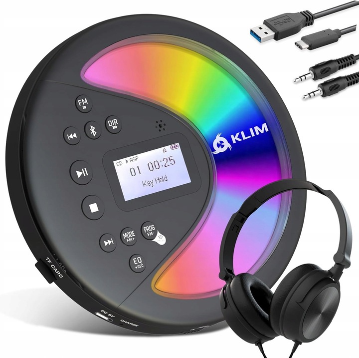 Discmann hordozható CD-lejátszó, Luka, Bluetooth, USB, FM, SD-kártya, akkumulátor, 14 óra üzemidő