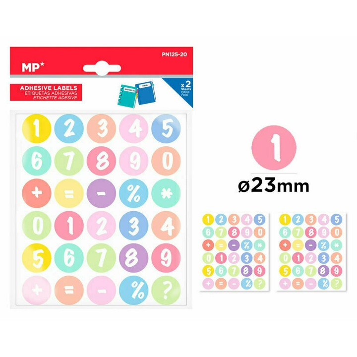 Декоративни стикери, цифри и математически знаци, 23 мм, комплект от 2 листа, 14,5x15,5 см