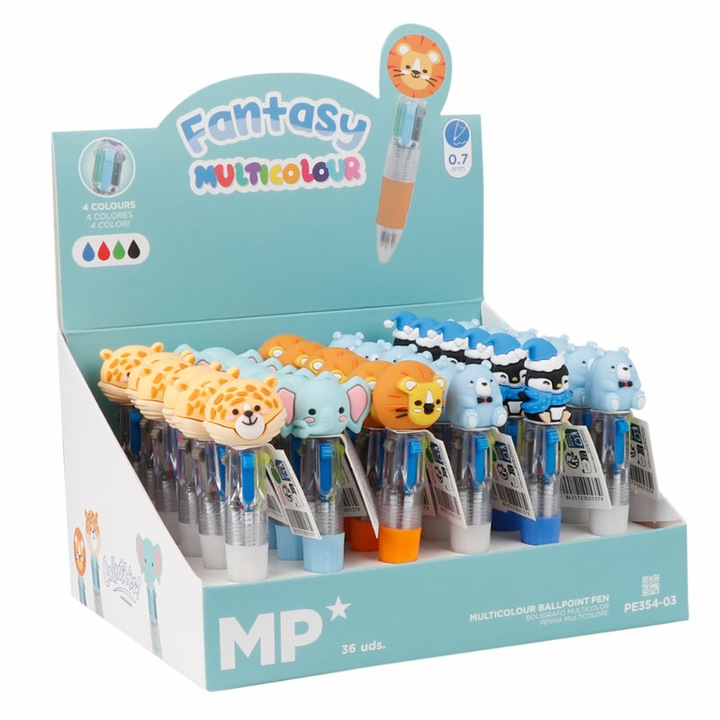 МИНИ 4в1 химикалки 0.7 мм Safari/Mis/Penguin, комплект от 36 части, многоцветни