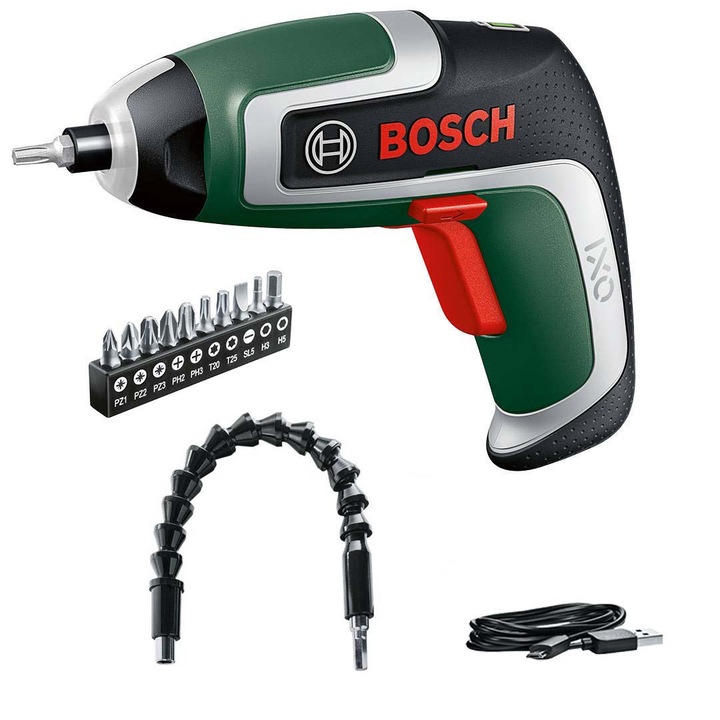 Отвертка Bosch IXO 7, батерия 3.6V, 10 бита, гъвкаво удължение, 320g