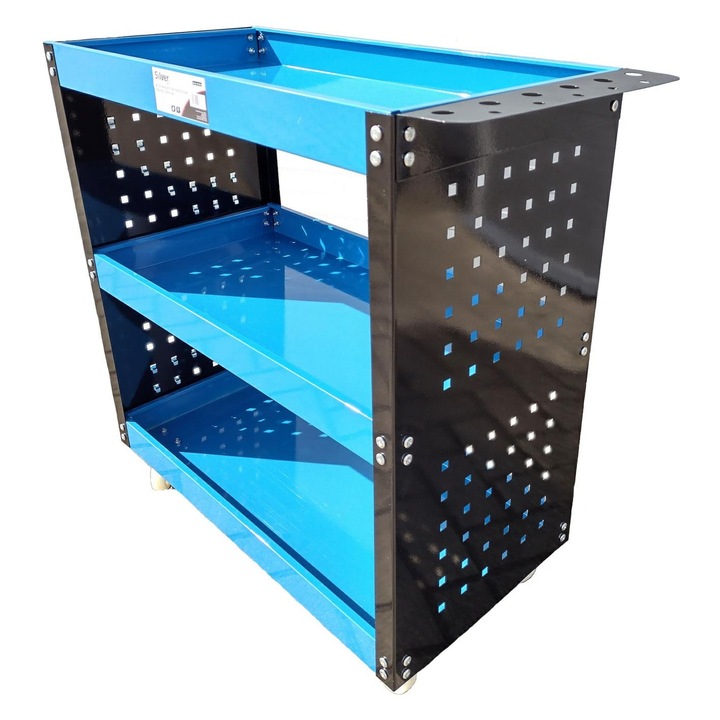 Carucior de atelier Silver, 3 niveluri, 2 roti fixe, 2 roti pivotante, 73x80x35cm