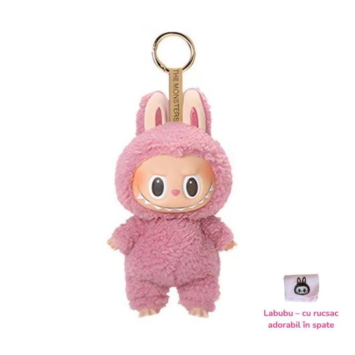 Плюшена играчка ключодържател Labubu Macaron Monsters, DrKala, 15 см, розова