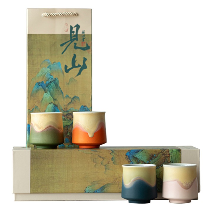 Set cani ceramice stil japonez, 130ml, Gorielden, Ceramica, 4 piese, Multicolor