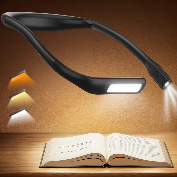 Lampa pentru Citit, cu Pozitionare Pe Gat, BYONDSELF®, 11 LED-uri, Cap de Lampa Pliabil, 3 Temperaturi de Culoare, Protectia Ochilor, 1800mAh, Rotatie de 270°, pentru Citit in Pat si Camping, Negru