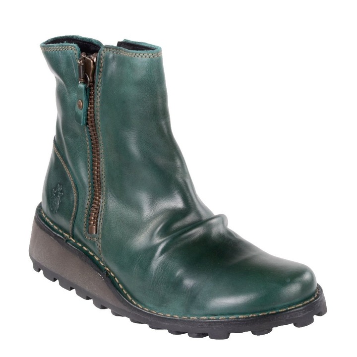 Botine pentru dama Fly London MON 944, piele naturala, verde, cu fermoar, 35 EU