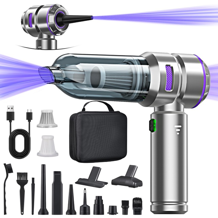 Aspirator Auto De Mana 3 In 1 Fara Fir, Micisty, 18000Pa, Cu 3 Viteze, 200.000 Rpm, Argintiu