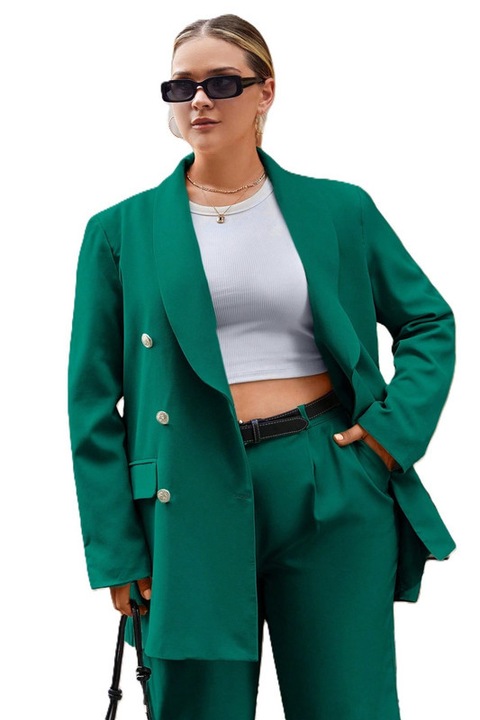 Costum Dama, Plus Size, Casual, Sacou & Pantaloni, Verde inchis