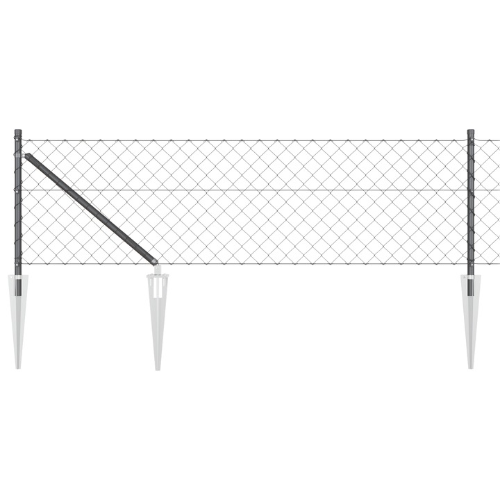 Set de Stalpi de Gard vidaXL, Gri, 0.4 x 25 m, Otel galvanizat, & Plastic, 29.75 kg