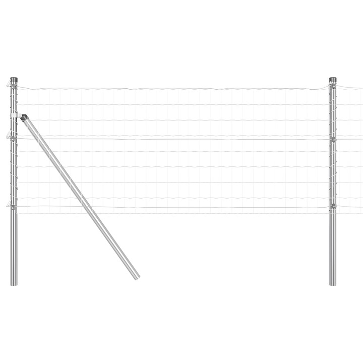 Gard euro cu 13 stâlpi, vidaXL, 0.6x25 m, oțel galvanizat, gri, pentru exterior