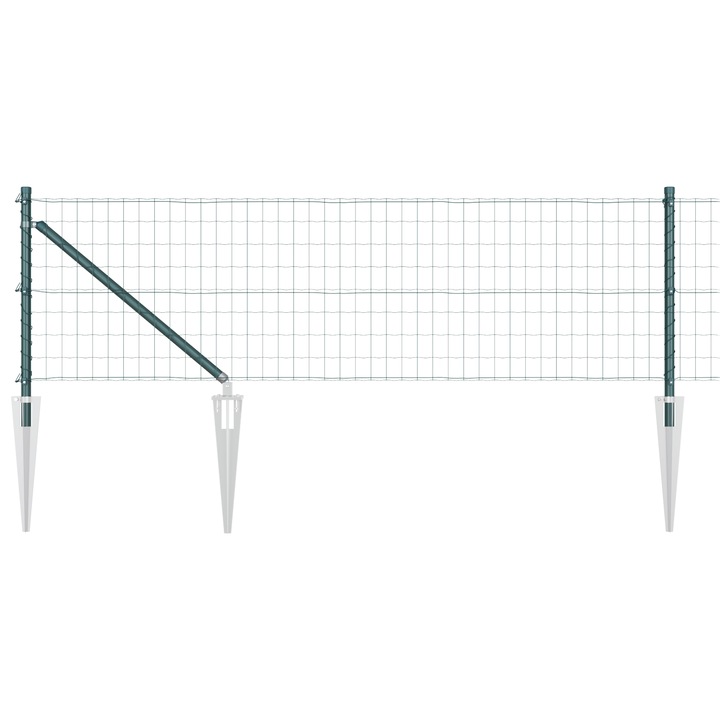 Gard Euro vidaXL, cu 13 Stalpi, in Forma de Varf 0.6x50 m, Otel galvanizat, Verde, 37.5 kg