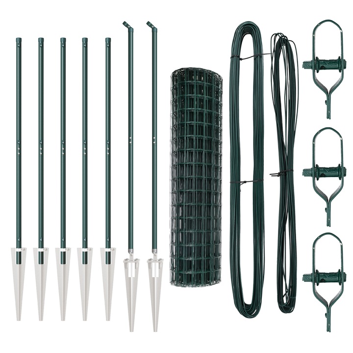 Gard Euro, vidaXL, 7 posturi, 1x10 m, otel galvanizat, verde