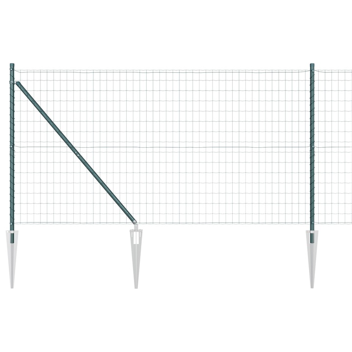Imprejmuirea Euro vidaXL, de la cu 7 Stalpi, cu varf 1.2x10 m, Otel galvanizat, Verde, 21.6 kg