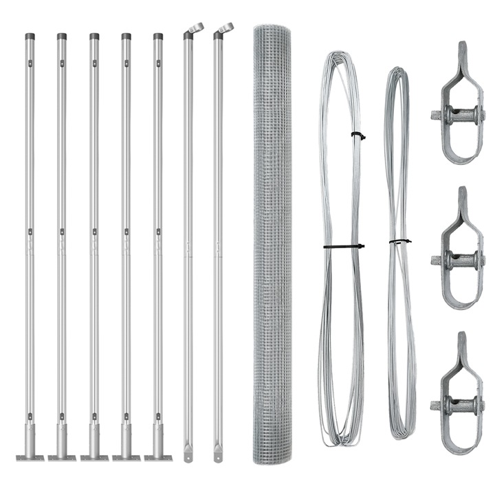 Sant din Otel Sudat vidaXL, cu 7 Stalpi Flansati 1.4x10 m, Otel Galvanizat, 14.69 kg