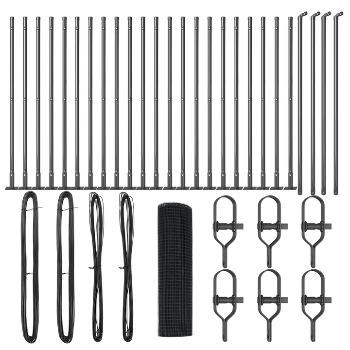 Gard din plasa sudata vidaXL, cu 13 Stalpi Flansati Gri, 0.8x100 m, Otel, 39.3 kg