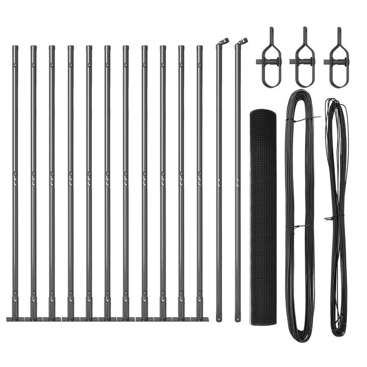 Plasa Sudata cu 13 Stalpi Flansati Gri vidaXL, 0,8x25 m, Otel, 22.05 kg