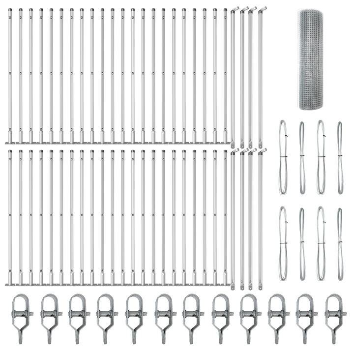 Gard din plasa sudata cu 13 Stalpi Flansati vidaXL, 0,6x100 m, din otel galvanizat, 32.4 kg