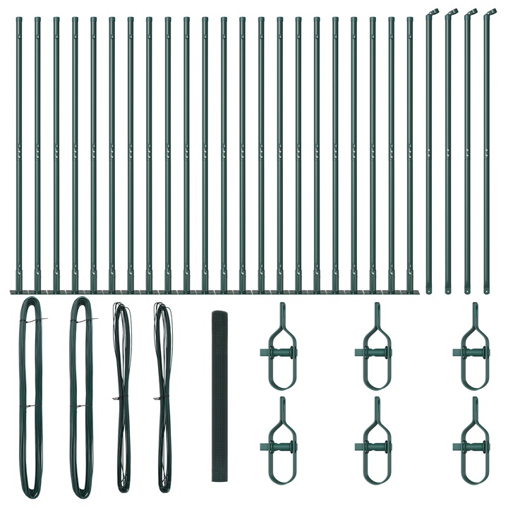 Gard din sarma sudata vidaXL, cu 13 Stalpi Flansati Verde 1.4x50 m, Otel, 38.05 kg