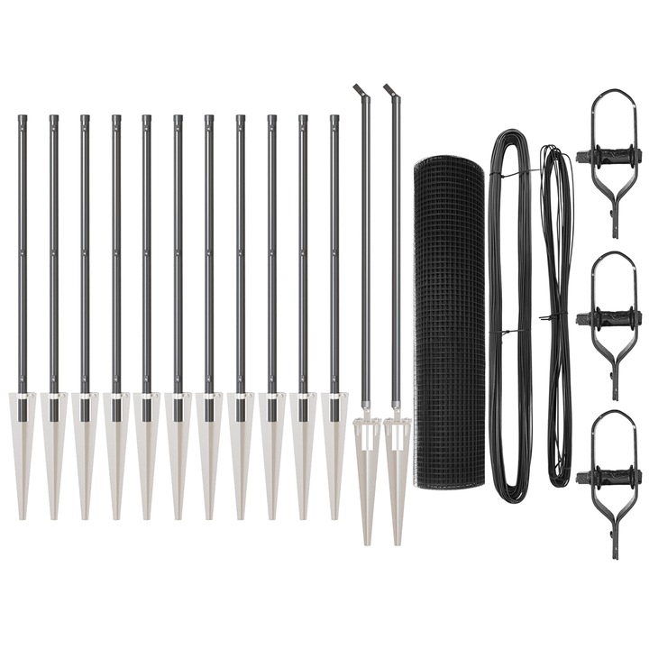 Set de Stalpi de Gard Set de 2 Gri Otel galvanizat, vidaXL, PVC, 24.24 kg