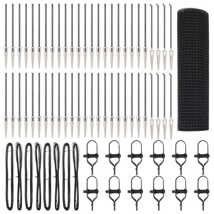 Gard din plasa sudata vidaXL, cu 13 Stalpi de Tepusa Gri, 0.5x100 m, Otel, 34.9 kg