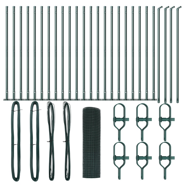 Заварена телена ограда с 13 фланцови колони vidaXL, зелена, 0.8x50 м, Стомана, 28.47 Kg