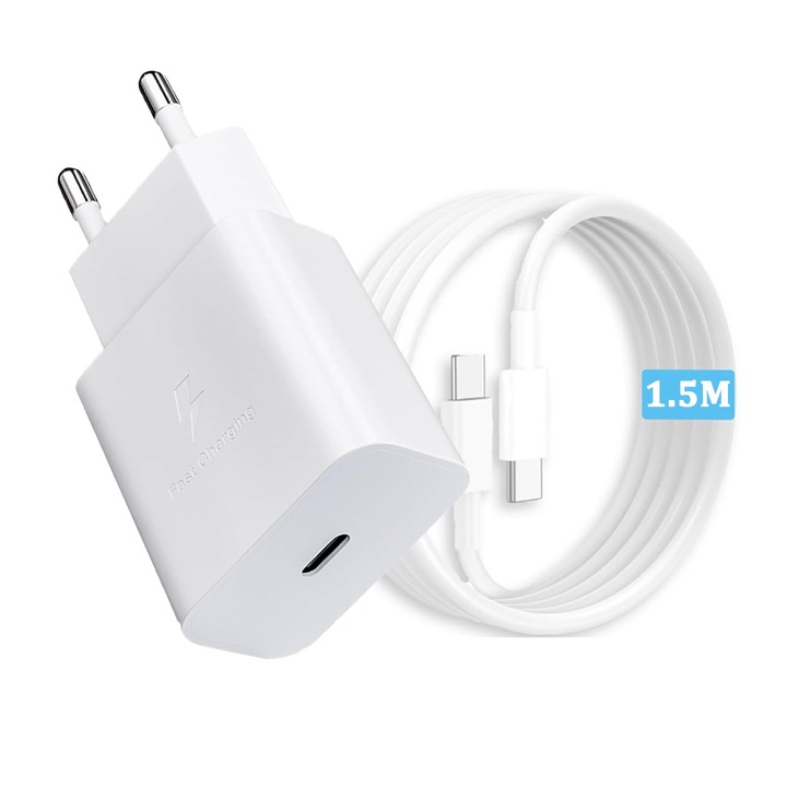 Зарядно за Superer 25W PD, USB C адаптер за бързо зареждане, съвместимо със Samsung, Xiaomi, Huawei и други мрежови зарядни устройства, бяло