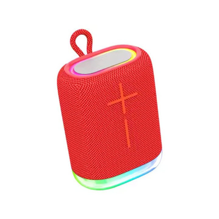 Boxa Portabila TehnoTek, Wireless, Bass Puternic, LED RGB, Bluetooth, Culoare Rosie