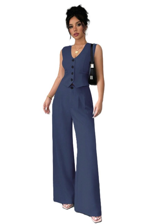 Set Dama, Elegant, Vesta & Pantaloni, Albastru prafuit