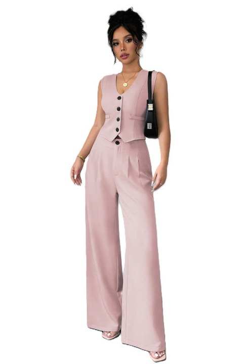 Set Dama, Elegant, Vesta & Pantaloni, Roz pal