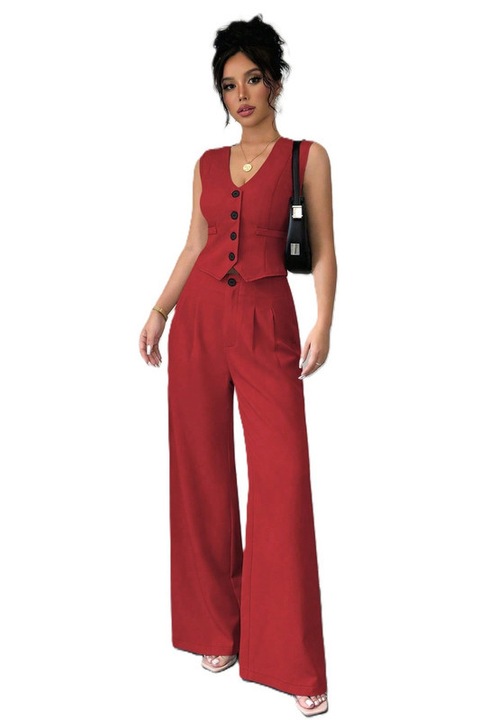 Set Dama, Elegant, Vesta & Pantaloni, Rosu