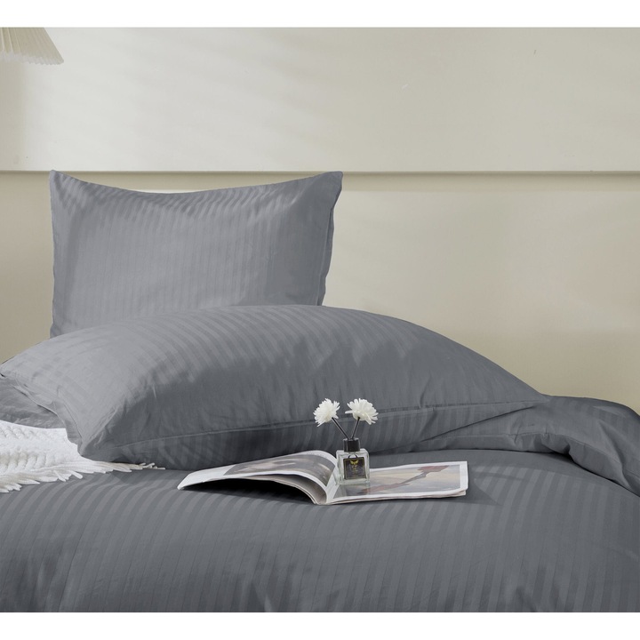 Калъфка за възглавница от памучен сатен 50x60 см, графит, 100% памук, райета