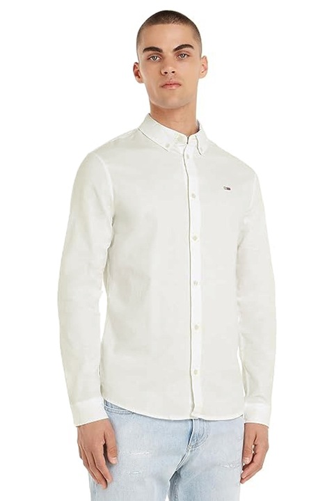 Camasa barbateasca Tommy Jeans TJM Slim Stretch Oxford 2671760 90-40, Croiala slim, Bumbac organic, L, Alb