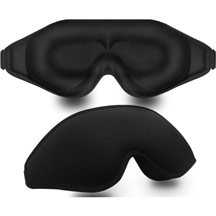 Masca de dormit unisex, contur 3D, Reglabila, cu protectie pentru nas，blocare completa a luminii, respirabila, negru