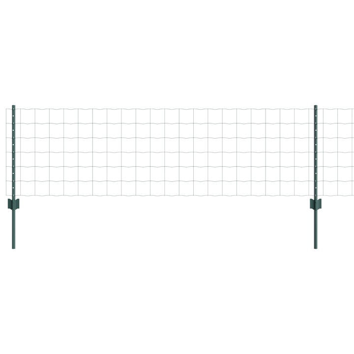 Gard Euro cu 11 Stalpi Verzi vidaXL, 0,6x25 m, Otel, 12.38 kg