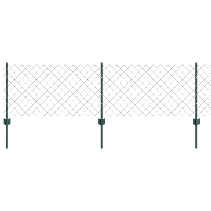 Gard din Linkuri de Lant vidaXL, cu 22 Stalpi, U Verde, 0.6x25 m, Otel, 17.25 kg