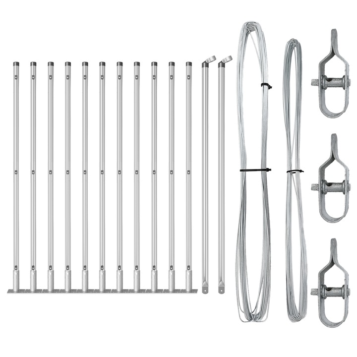 Set de Stalpi de Gard Manual vidaXL, 13 pcs, Argintiu, Ø32mm, 160 cm, 14.4 kg