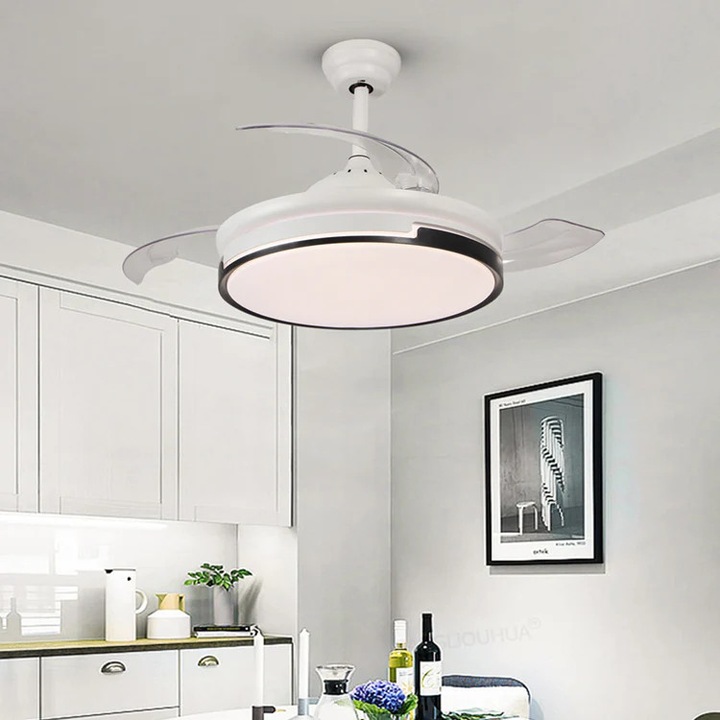 Lustra cu ventilator, ESC-410YY WH+BK, design modern, Alb